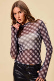 SO ME Plaid Mesh Knit Long Sleeve Top with Thumb Opening - Trendsi - Flyclothing LLC