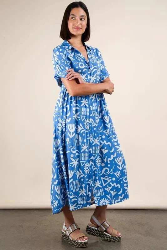 VERY J Plus Size Oversized Printed Shirt Midi Dress - Trendsi - Flyclothing LLC