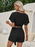 Surplice Flutter Sleeve Top and Tied Shorts Set - Trendsi - Flyclothing LLC