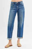 RISEN Full Size Mid Rise Boyfriend Roll Up Jeans Plus Size - Trendsi - Flyclothing LLC