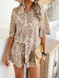 Devine Printed Collared Neck Half Sleeve Top and Shorts Set - Trendsi - Flyclothing LLC