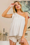 BiBi Cotton Span Knit With Tied Ribbon One Shoulder Top - Trendsi - Flyclothing LLC