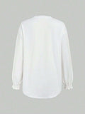 Smocked Cuff Round Neck Long Sleeve T-Shirt - Trendsi - Flyclothing LLC