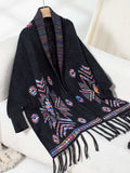 Fringe Geometric Open Front Long Sleeve Cape - Trendsi - Flyclothing LLC