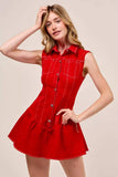 SO ME Button Down Sleeveless Collared Game Day Mini Dress - Trendsi - Flyclothing LLC