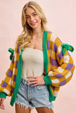 BiBi Mardigras Checker Board Front Open Cardigan - Trendsi - Flyclothing LLC