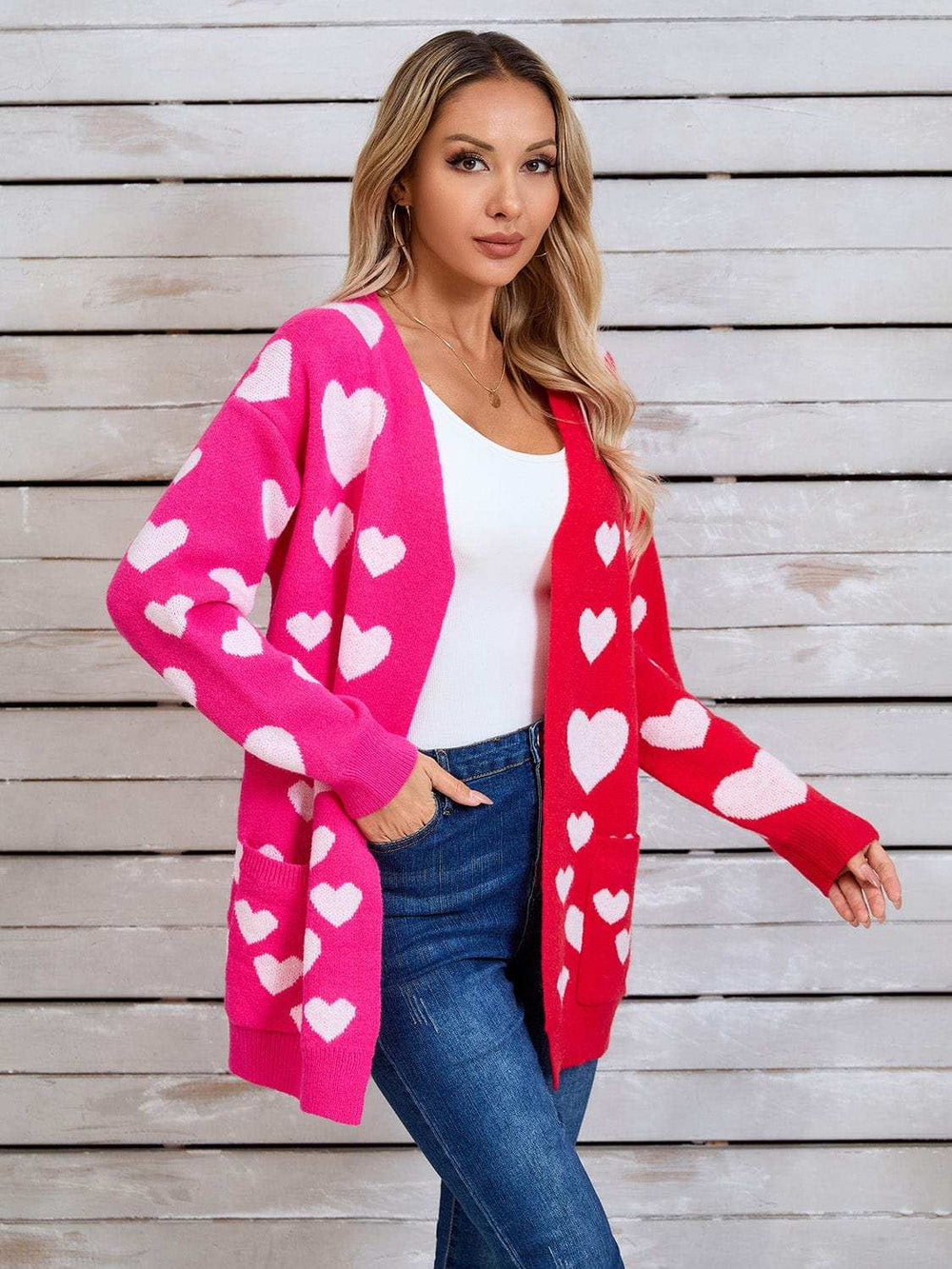 Angel Wings Heart Open Front Long Sleeve Cardigan - Trendsi - Flyclothing LLC