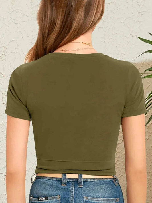 Round Neck Short Sleeve Crop T-Shirt - Trendsi - Flyclothing LLC