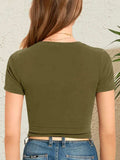Round Neck Short Sleeve Crop T-Shirt - Trendsi - Flyclothing LLC