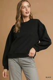 Umgee Round Neck Sweatshirt with Pleated Detail - Trendsi - Flyclothing LLC
