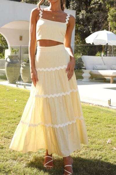 Contrast Trim Cami and Maxi Skirt Set - Trendsi - Flyclothing LLC