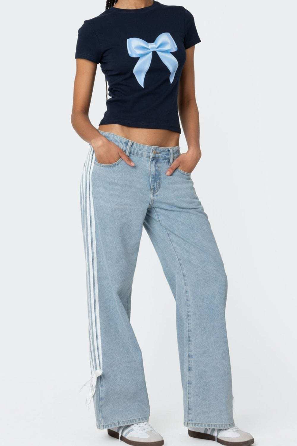 Side Striped Loose Fit Jeans - Trendsi - Flyclothing LLC