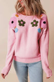 Crochet Flower Round Neck Dropped Shoulder Sweater - Trendsi - Flyclothing LLC