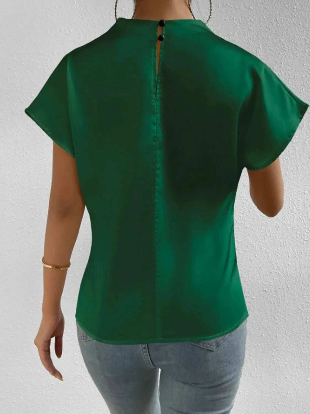 Mock Neck Short Sleeve Blouse - Trendsi - Flyclothing LLC