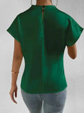 Mock Neck Short Sleeve Blouse - Trendsi - Flyclothing LLC