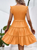Ruffled V-Neck Cap Sleeve Dress - Trendsi - Flyclothing LLC