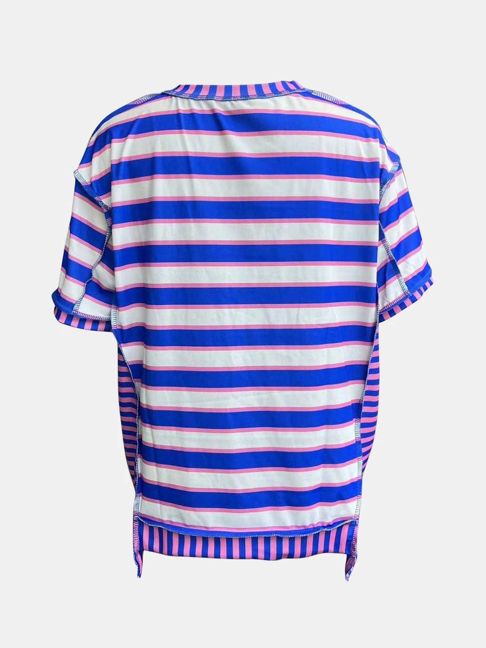 Full Size Contrast Stitching Striped Round Neck T-Shirt - Trendsi - Flyclothing LLC