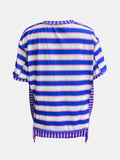 Full Size Contrast Stitching Striped Round Neck T-Shirt - Trendsi - Flyclothing LLC