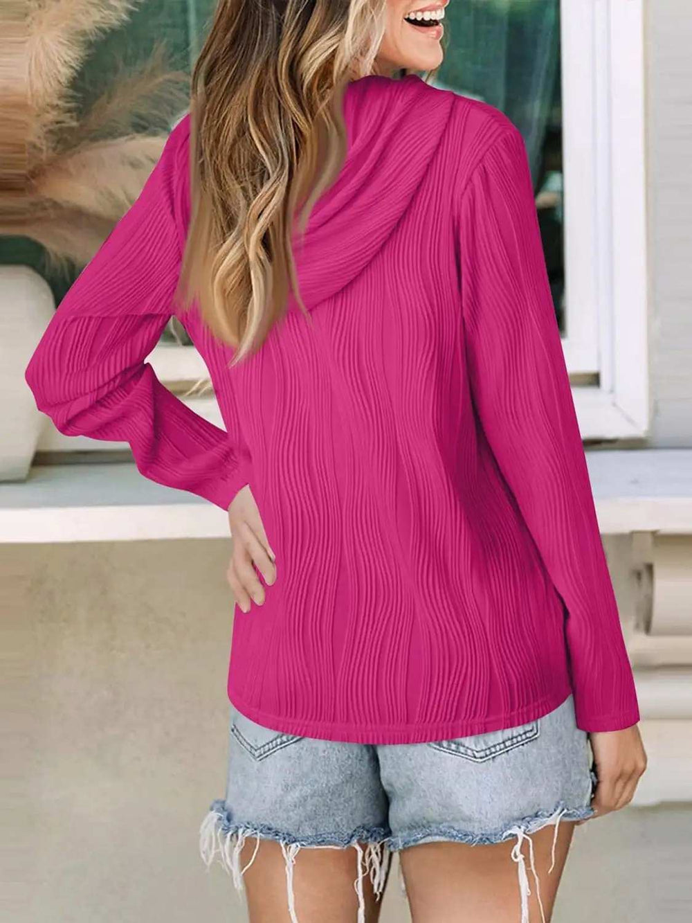 Textured Long Sleeve Hoodie - Trendsi - Flyclothing LLC