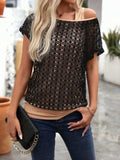 Lace Short Sleeve Fake Two Piece T-Shirt - Trendsi - Flyclothing LLC