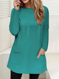 Full Size Pocketed Round Neck Long Sleeve T-Shirt - Trendsi - Flyclothing LLC