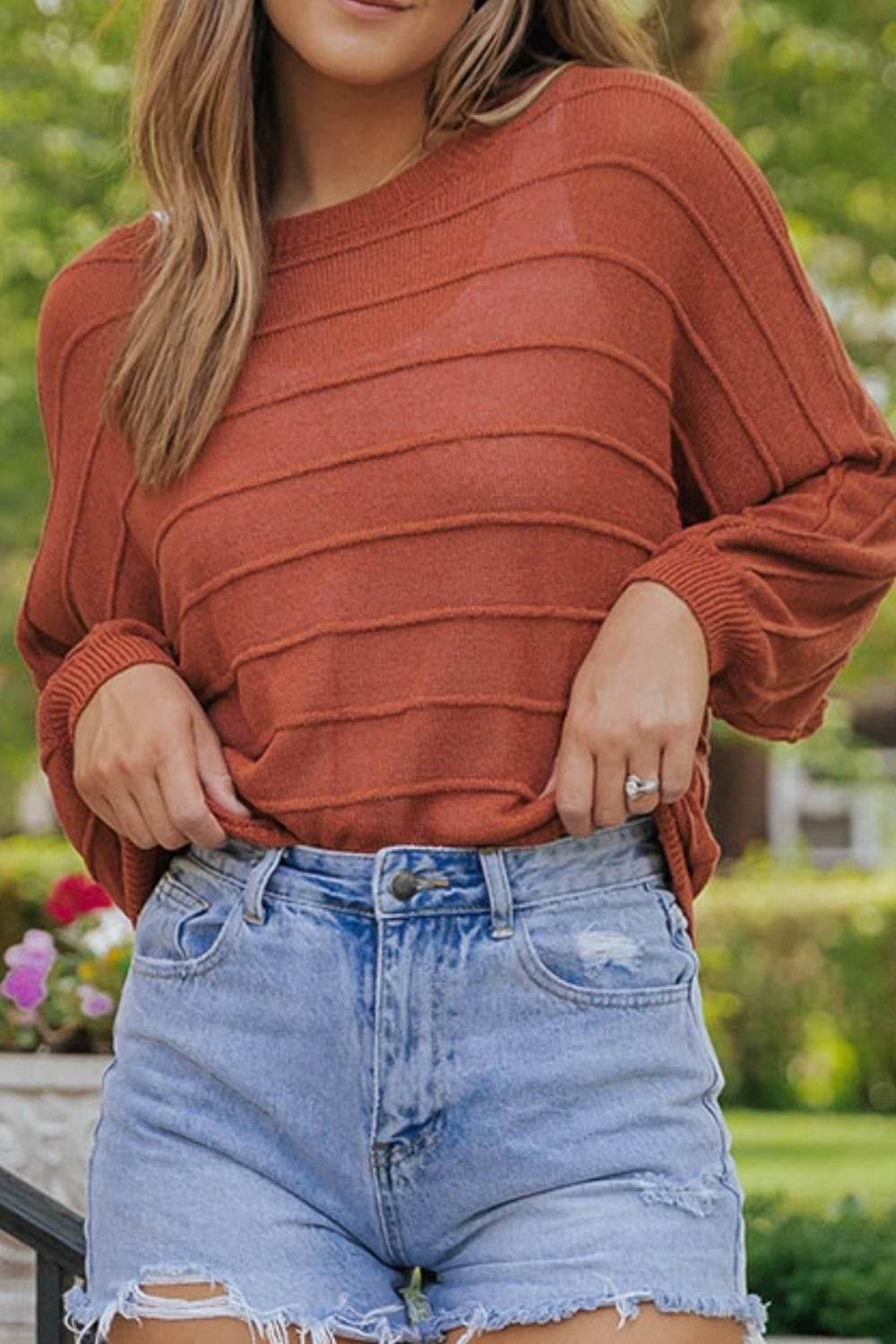 Round Neck Long Sleeve Knit Top - Trendsi - Flyclothing LLC