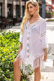 Backless Fringe Scoop Neck Cover Up - Trendsi - Flyclothing LLC