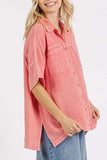 Mittoshop Mineral Wash Gauze Oversized Short Sleeve Shirt - Trendsi - Flyclothing LLC