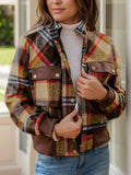Pocketed Plaid Long Sleeve Jacket - Trendsi - Flyclothing LLC