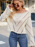 Openwork Boat Neck Long Sleeve Sweater - Trendsi - Flyclothing LLC