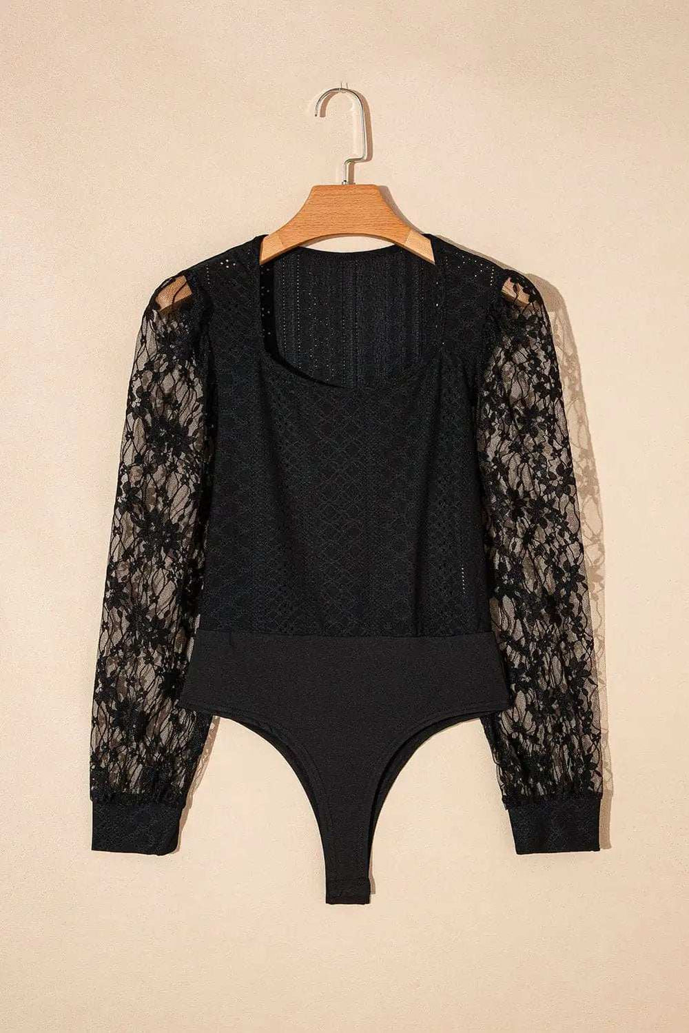 Eyelet Lace Long Sleeve Bodysuit - Trendsi - Flyclothing LLC