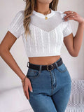Cable Knit Openwork Round Neck Knit Top - Trendsi - Flyclothing LLC