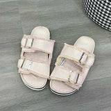 Raw Hem Open Toe Double Buckle Sandals - Trendsi - Flyclothing LLC