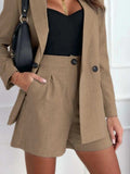 One Button Lapel Collar Blazer and Shorts Set - Trendsi - Flyclothing LLC
