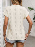Openwork V-Neck Short Sleeve T-Shirt - Trendsi - Flyclothing LLC