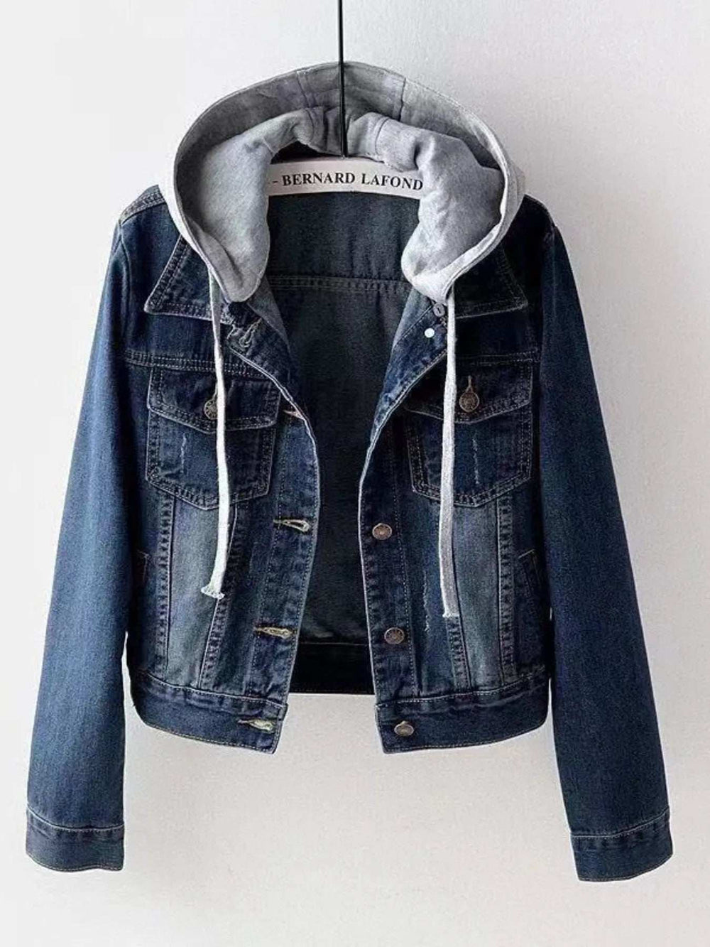 Full Size Button Up Drawstring Hooded Denim Jacket Plus Size - Trendsi - Flyclothing LLC