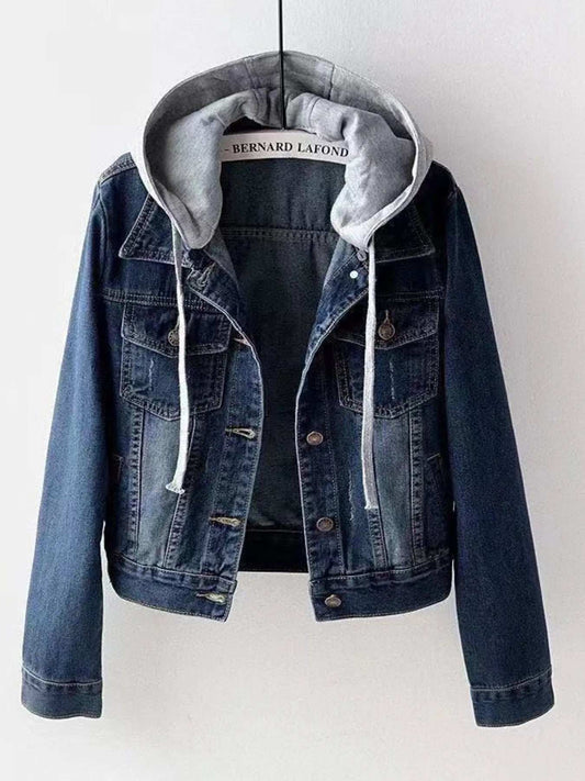 Full Size Button Up Drawstring Hooded Denim Jacket Plus Size - Trendsi - Flyclothing LLC