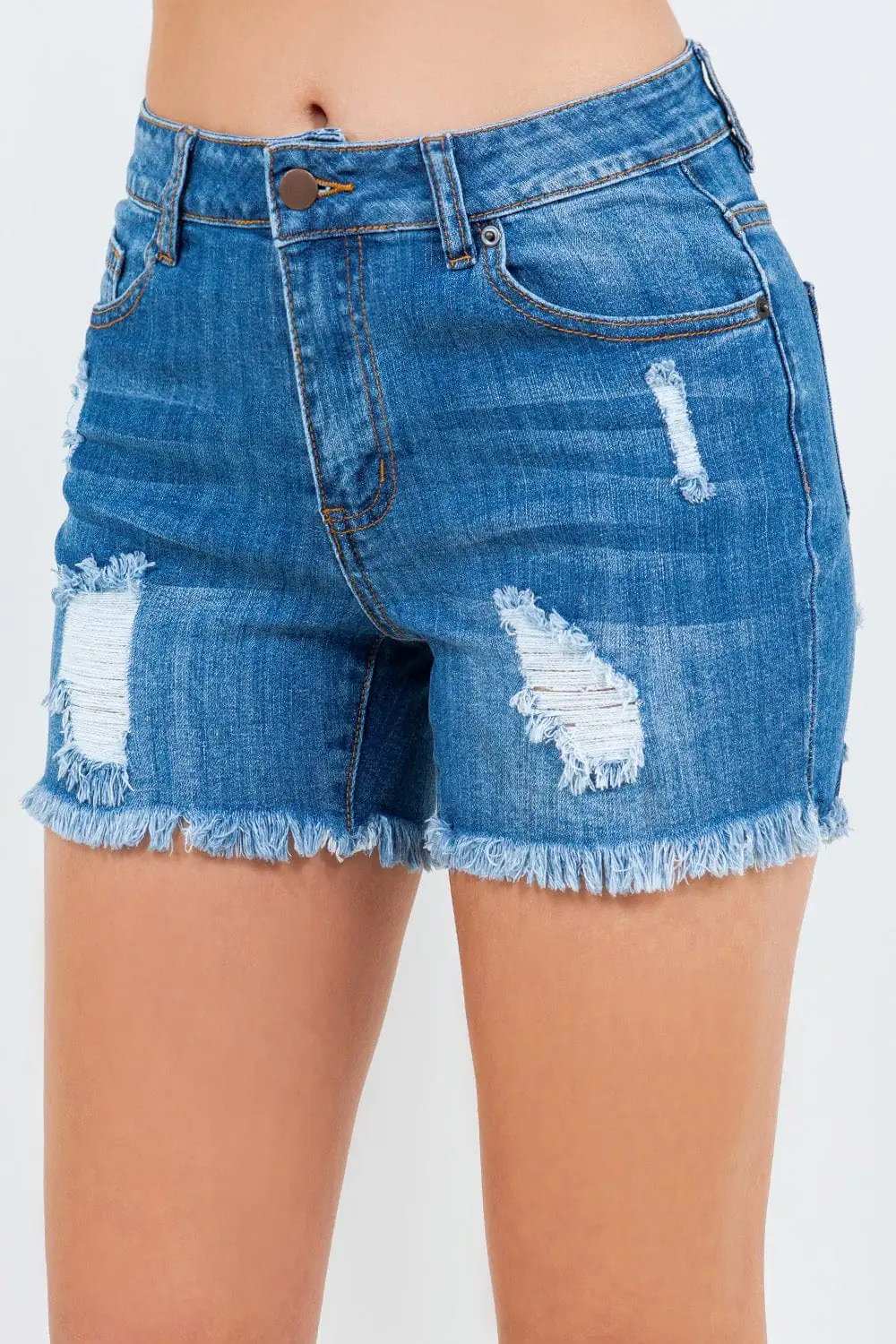 American Bazi High Waist Distressed Frayed Denim Shorts - Trendsi - Flyclothing LLC