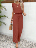 Lace Trim Round Neck Top and Pants Set - Trendsi - Flyclothing LLC