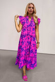 Oh Full Size Ruffled Printed Notched Cap Sleeve Midi Dress - Trendsi - Flyclothing LLC