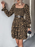 Leopard Smocked Flounce Sleeve Mini Dress - Trendsi - Flyclothing LLC