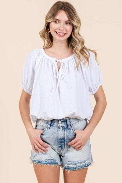 Mittoshop Linen Two-Way Short Sleeve Crop Blouse - Trendsi - Flyclothing LLC