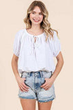 Mittoshop Linen Two-Way Short Sleeve Crop Blouse - Trendsi - Flyclothing LLC