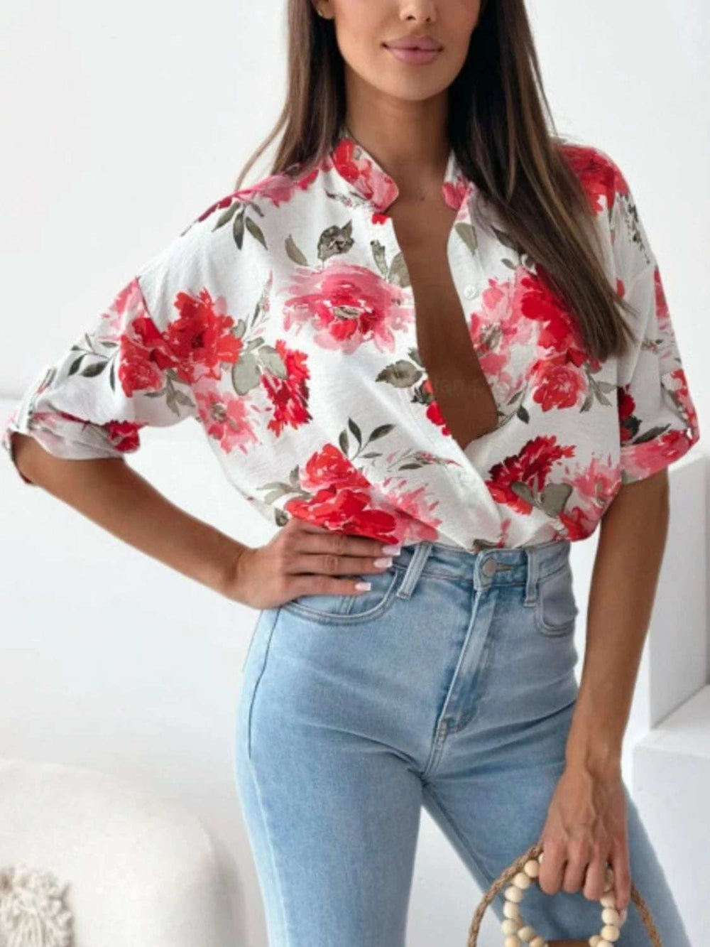 Printed Button Up Half Sleeve Shirt - Trendsi - Flyclothing LLC