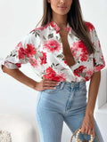 Printed Button Up Half Sleeve Shirt - Trendsi - Flyclothing LLC