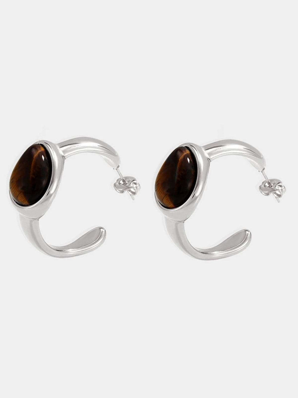 Stainless Steel Tigerite Ring and C-Hoop Earrings Set - Trendsi - Flyclothing LLC