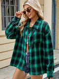 Plaid Collared Neck Long Sleeve Shirt - Trendsi - Flyclothing LLC