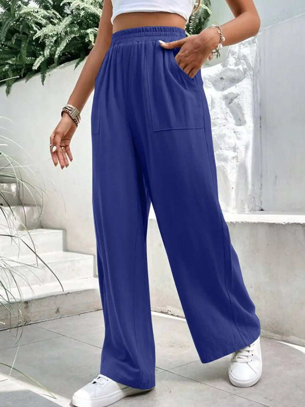 High Waist Wide Leg Pants with Pockets - Trendsi - Flyclothing LLC