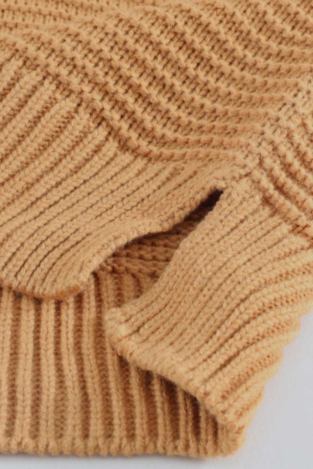 Side Slit Turtleneck Long Sleeve Sweater - Trendsi - Flyclothing LLC