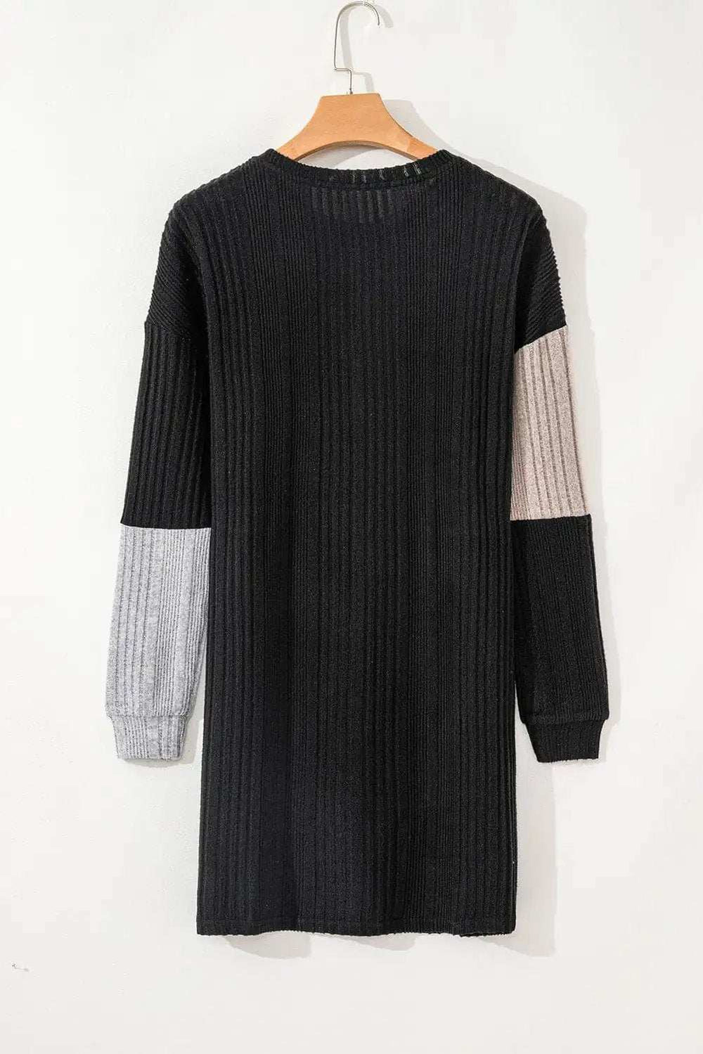 Color Block Drop Shoulder Long Sleeve Mini Dress - Trendsi - Flyclothing LLC